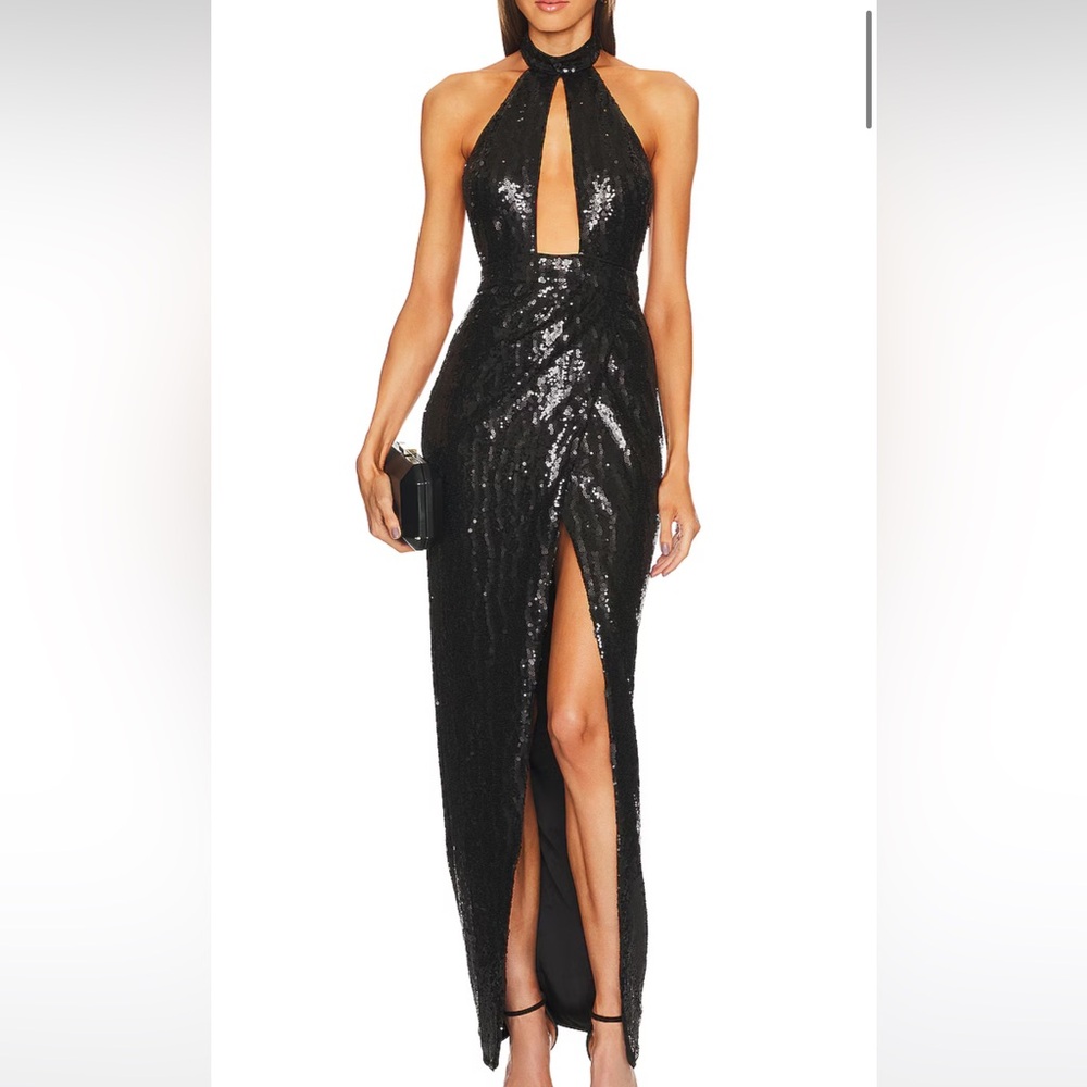 Michael Costello Black Sequin Backless Dress